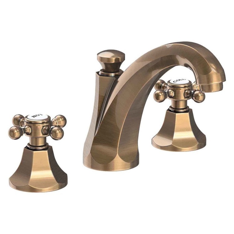 Lavatory Faucet Metropole Widespread 8 to 20 Inch Spread 2 Cross ADA WaterSense Antique Brass 1.2 Gallons Per Minute Brass Pop Up Spout Reach 5-4/5 Inch