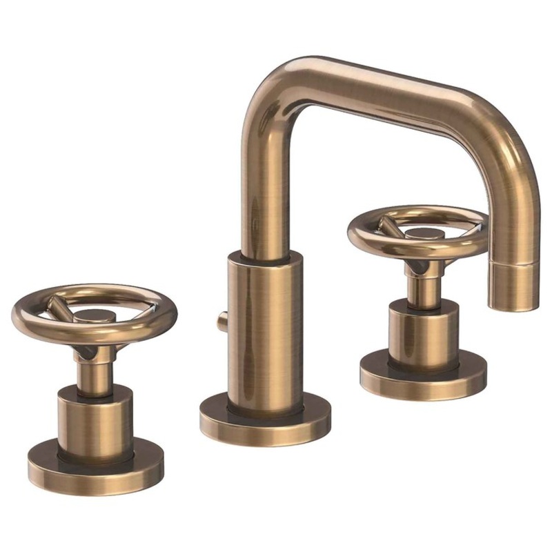 Lavatory Faucet Tyler Widespread 8 to 20 Inch Spread 2 Wheel Antique Brass 1.2 Gallons per Minute Brass Spout Height 3-9/16 Inch