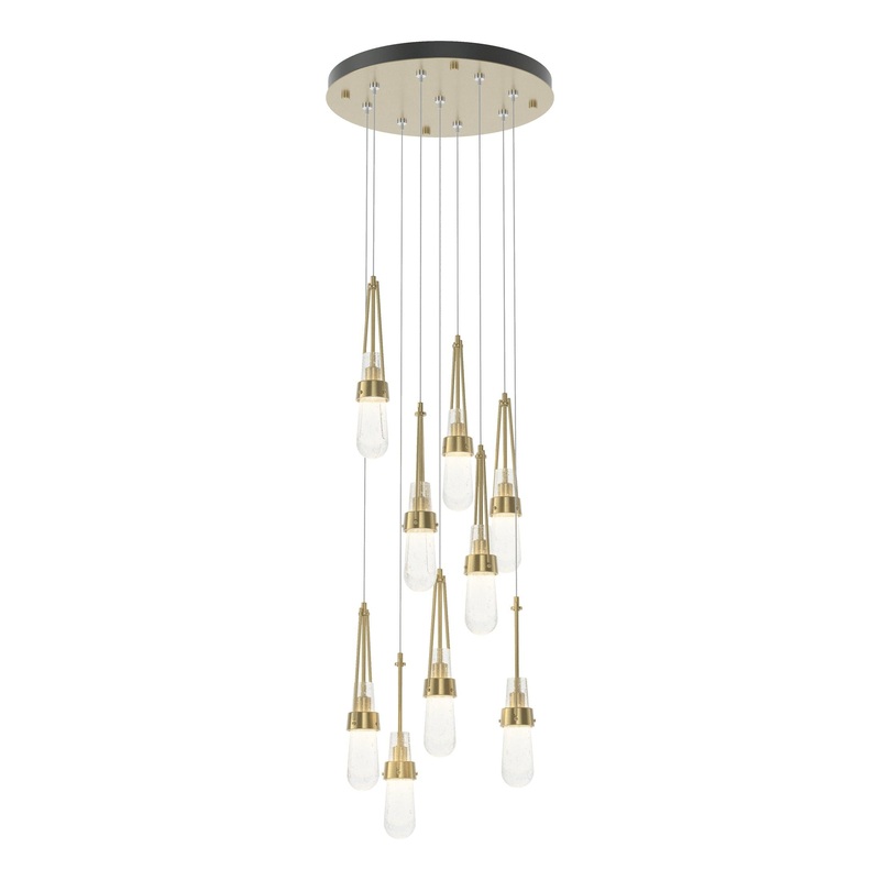 Link 9-Light Blown Glass Pendant Modern Brass Clear Bubble Glass (YG)