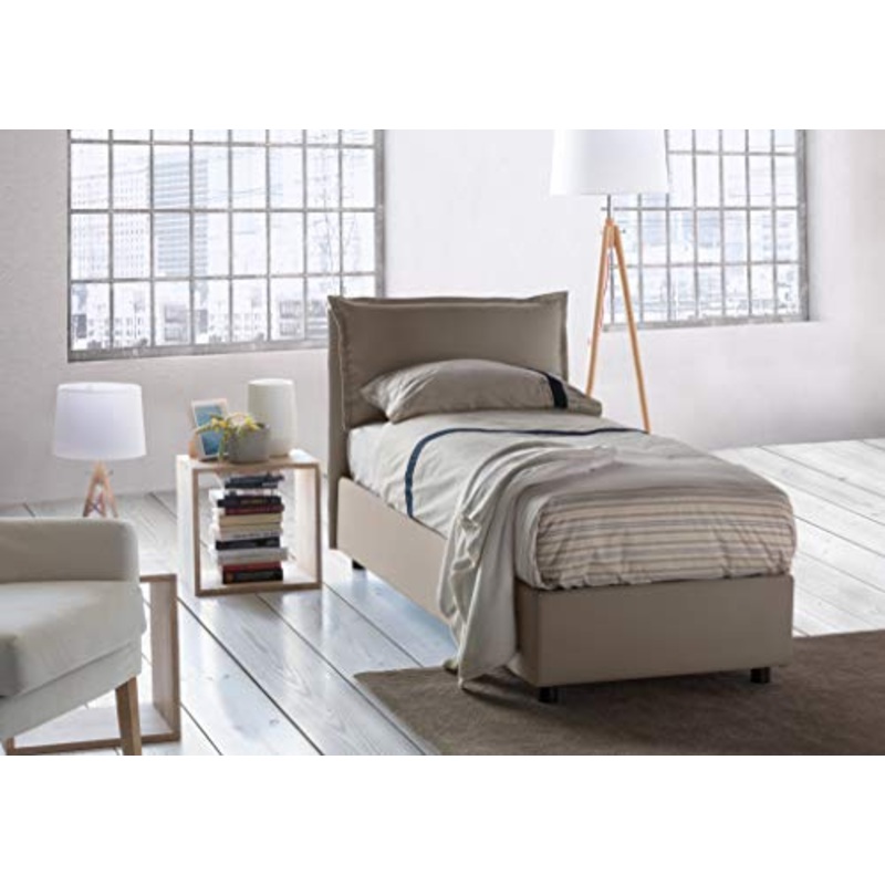 Talamo Italia Letto contenitore Singolo Veronica, Made in Italy, Testata e rivestimento in tessuto, Apertura frontale, con materasso cm 80×190 incluso, Tortora
