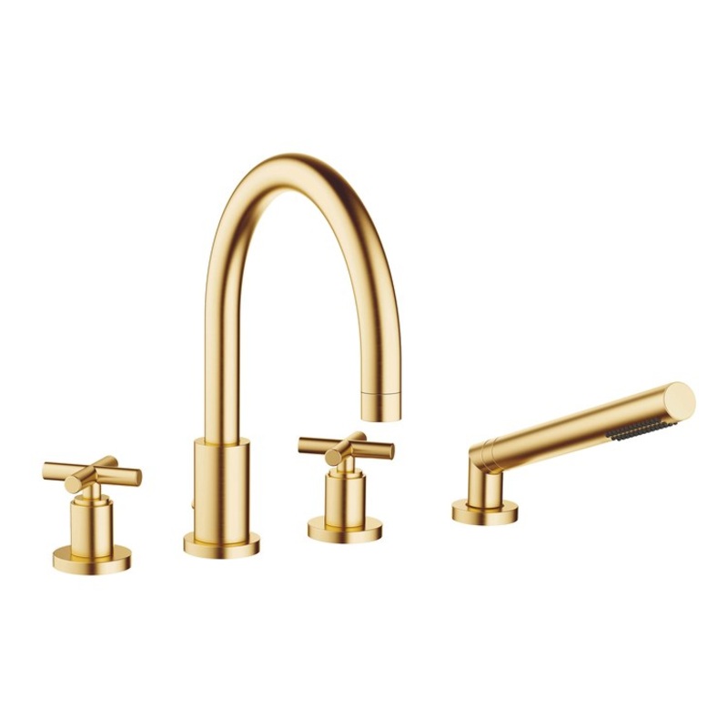 Tub Filler TARA Mixer for Deck Mount with Handshower 2 Cross Brushed Durabrass