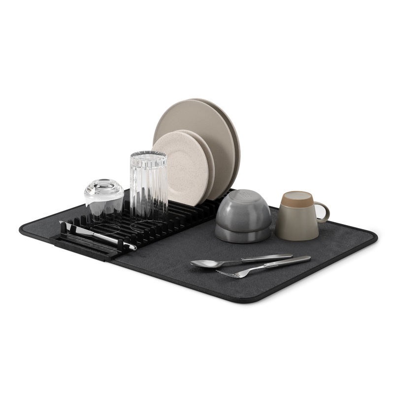 UDry Dish Rack with Drying Mat Black