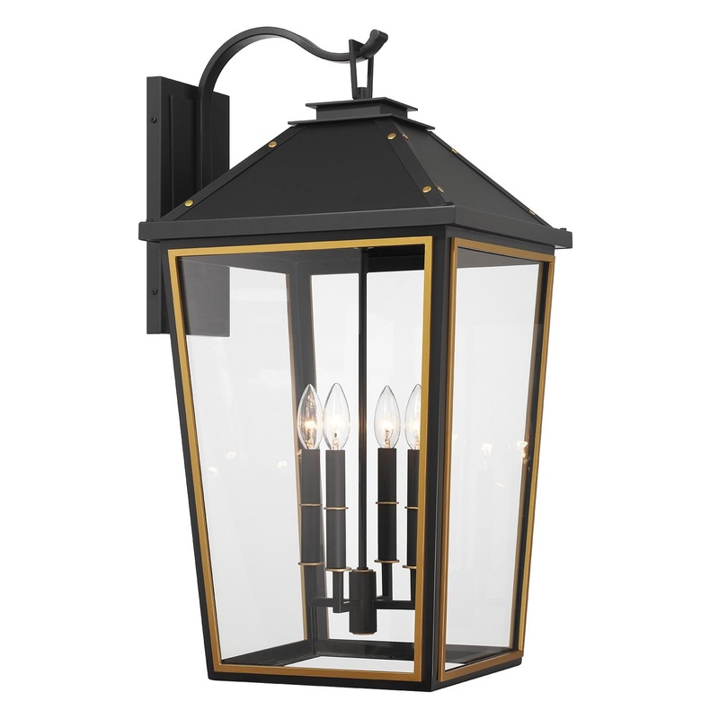 Four Light Outdoor Wall Sconce from the Hawkins Collection in Matte Black/Textured Gold Finish by Crystorama