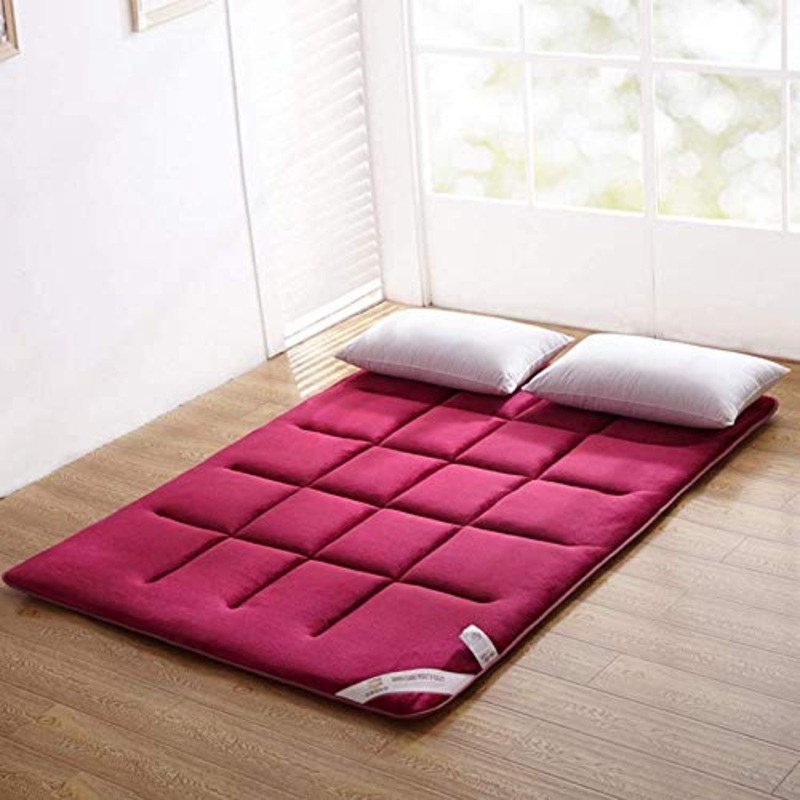 HKX Tappetino Pieghevole, Tappetini Sottili Pieghevoli Flanella Stoppino Lavabile Antiscivolo Traspirante-Rosso 120x200cm (47×79 Pollici)