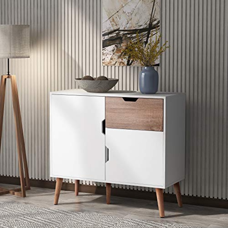 Q-HL Comodino Credenza 2 Porta Cassetto con Cassettiera con Gambe in Legno Cassettiera con Gambe in Legno Comodino per Soggiorno Camera da Letto