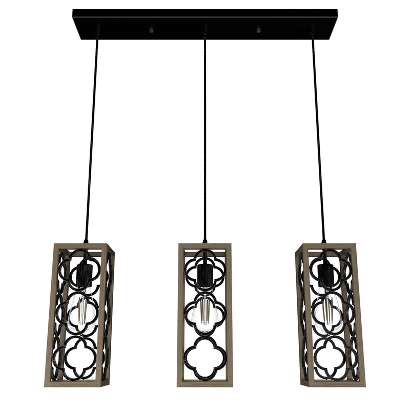 Three Light Linear Cluster from the Gablecrest Collection in French Oak Finish by Hunter