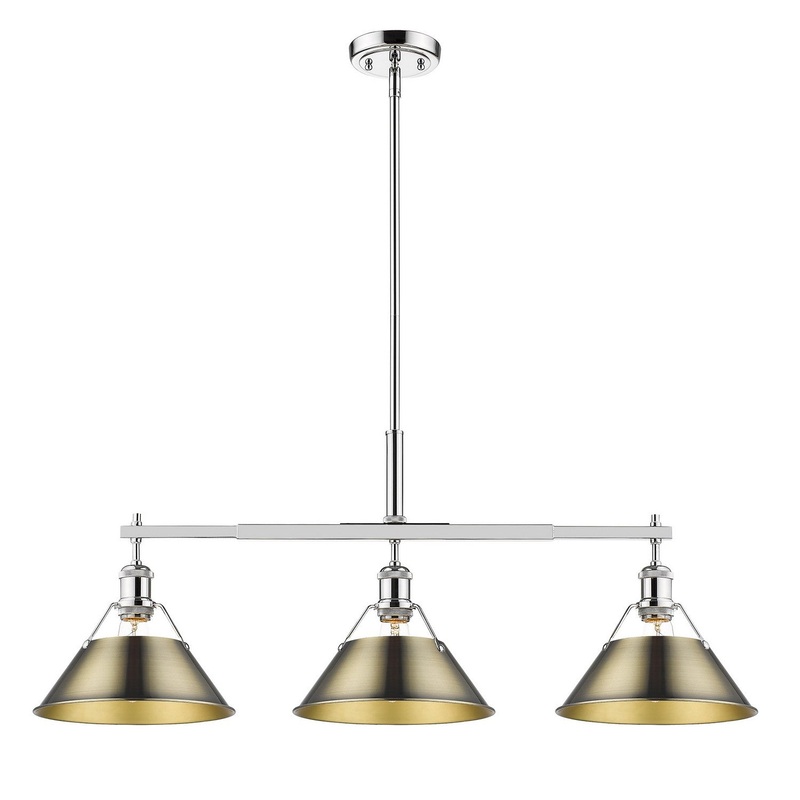 Three Light Linear Pendant from the Orwell Collection in Chrome Finish by Golden