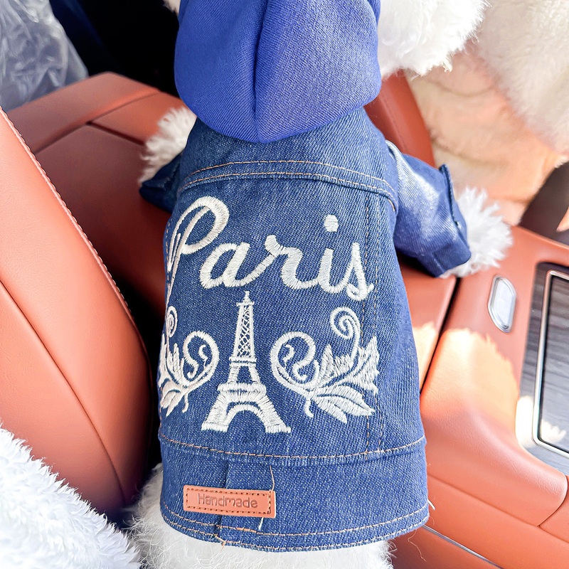 XS-Approximately 2kg Paris Denim Vest Jacket for Dogs and Cats – Spring, Summer, and Autumn Wear
