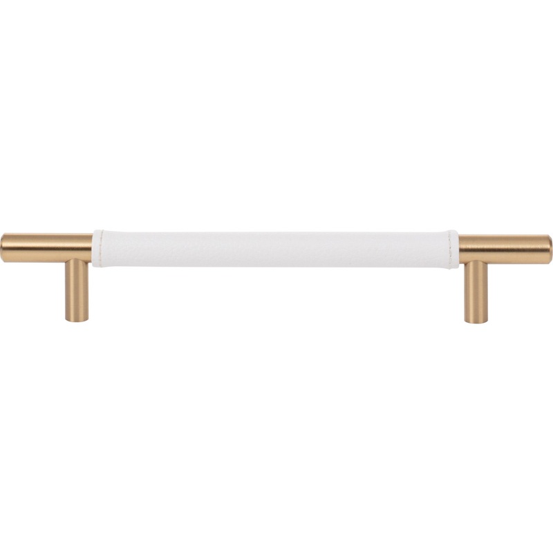 Atlas Homewares Zanzibar White Leather Pull 6 5/16 Inch (c-c) Warm Brass
