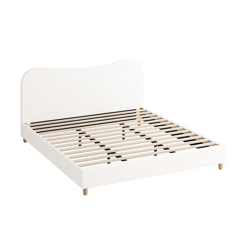 Bed Frame King Size White Boucle Cloud Shape