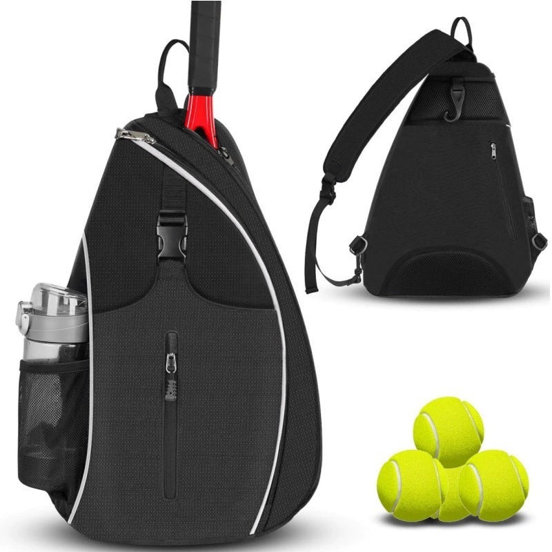 Black Tennis Pickleball Sling Bag – Crossbody Racket Backpack for Men & Women (33x14x49cm)