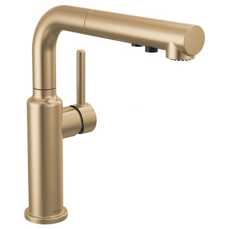 Kitchen Faucet Daneri Widespread Spread 1 Lever ADA Champagne Bronze Square Swivel 360 DEG 1 Hole Deck Mount Diamond Seal Touch-Clean MagnaTite 1.8 Gallons per Minute