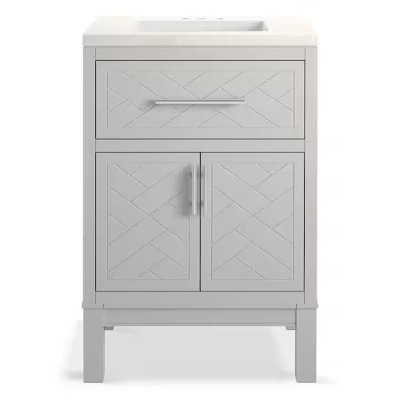 KOHLER Accra 24in. Single Sink Freestanding Atmos Grey Bath Vanity with Bianco Bella Quartz Top Assembled R35897-ASB-AGA