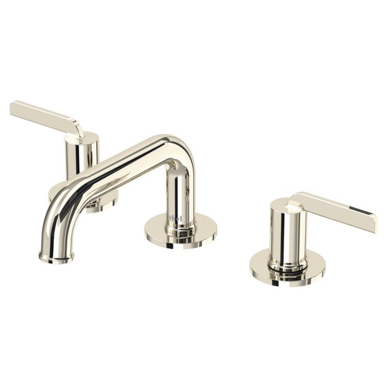 Lavatory Faucet Authentica Widespread 8-16 Inch Spread 2 Lever ADA Watersense Polished Nickel 1.2 Gallons per Minute Deck Mount Push 3 Hole