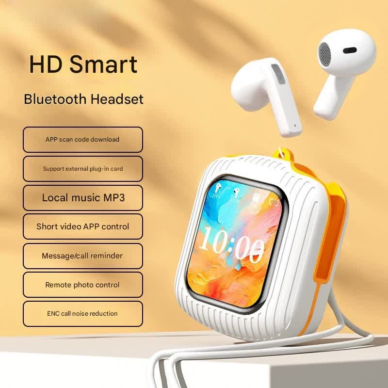Smart Touch Wireless Headset with MP3 Player & Display – Caller ID, App Control, ENC Noise Reduction(White orange)