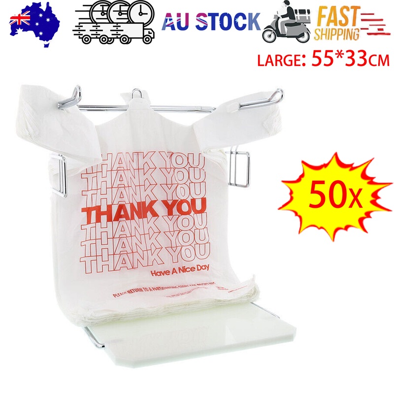 50X Plastic Shopping Bags – Reusable Recyclable Singlet Eco Grocery Carry Bag large