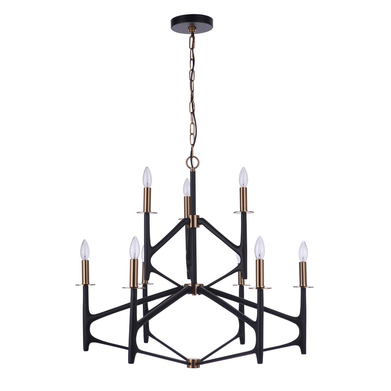 Craftmade 55529-FBSB The Reserve Nine Light Chandelier Flat Black/Satin Brass