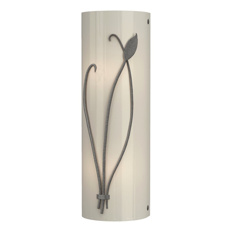 Forged Leaf and Stem Sconce Natural Iron Ivory Art Glass (CC) Left
