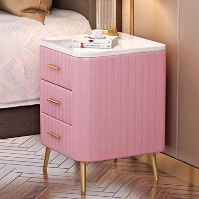 Lucky Star Comodino 3 cassetti, armadietto da Comodino Imbottito in PU, Tavolo Finale con Comodino in Marmo, tavolino da Tavolo, Tavolo Accento per Soggiorno/Camera da Letto/Ingresso/corridoio
