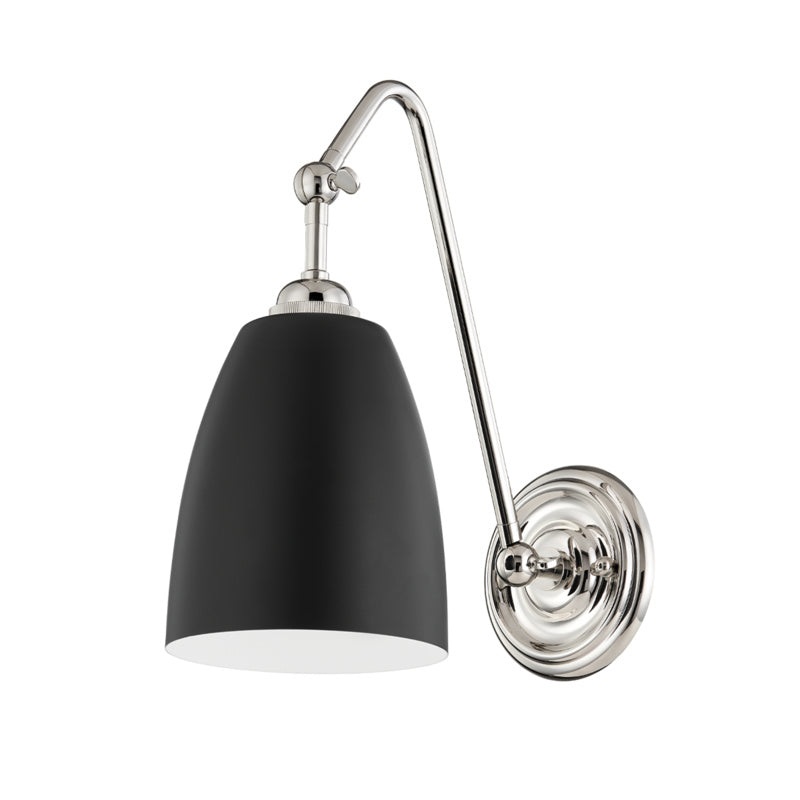 One Light Wall Sconce from the Millwood Collection in Polished Nickel/Black Finish by Hudson Valley