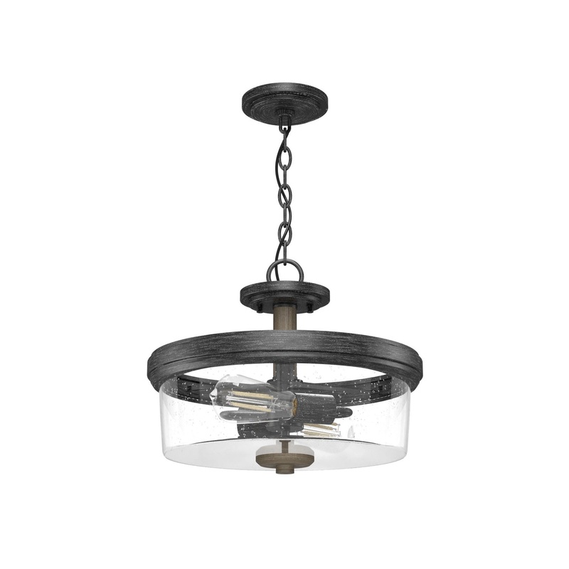 Two Light Semi-Flush Mount from the River Mill Collection in Rustic Iron Finish by Hunter