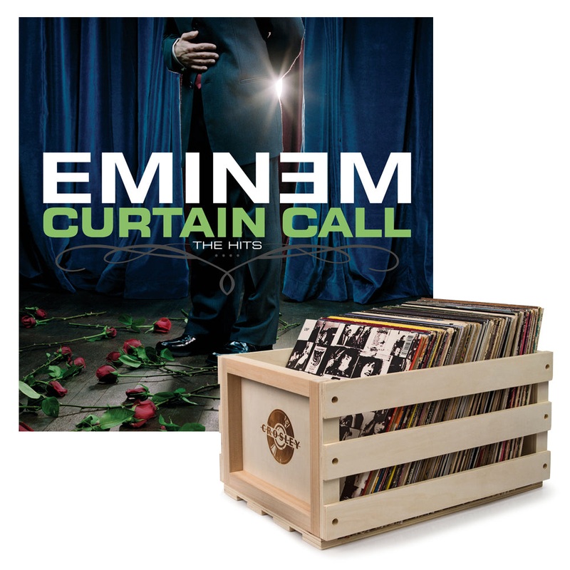 Crosley Record Storage Crate & Eminem Curtain Call – Double Vinyl Album Bundle