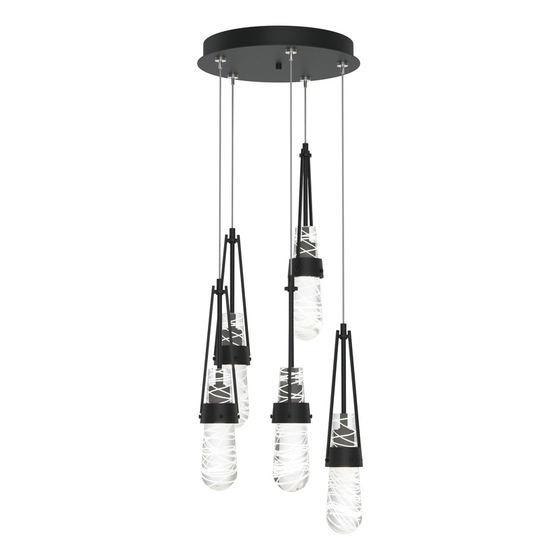 Link 5-Light Blown Glass Pendant Black Clear Glass with White Threading (YJ)