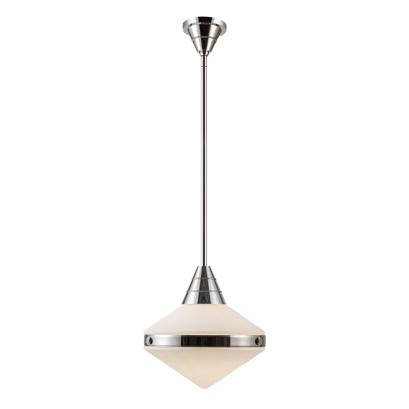 One Light Pendant from the Willard Collection in Polished Nickel/Matte Opal Glass Finish by Alora