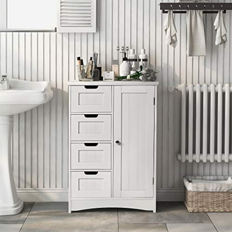 Q-HL Comodino Mobile da Bagno per Mobile da Bagno con 4 Cassetti E 1 Porta dell’Armadio per Soggiorno Cucina Cucina – Bianco