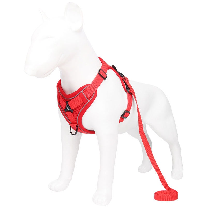 Red Reflective Mesh Dog Harness and Leash Set – Adjustable No-Pull Vest – M