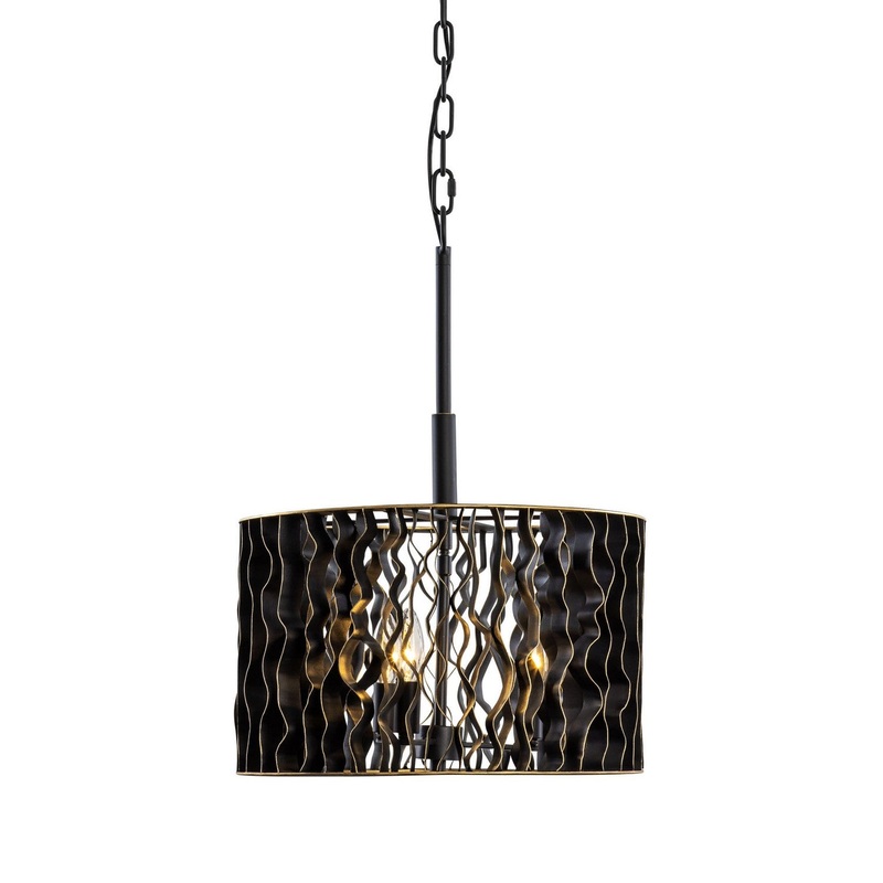 Three Light Pendant from the Estela Collection in Matte Black/French Gold Finish by Varaluz