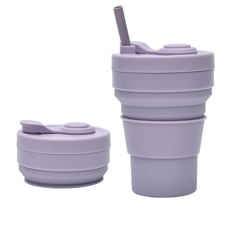 2 Pcs Purple 350ml Collapsible Silicone Travel Cup – Portable, Leak-Proof & Food-Grade Drinking Mug with Lid, Insulating Sleeve & Straw