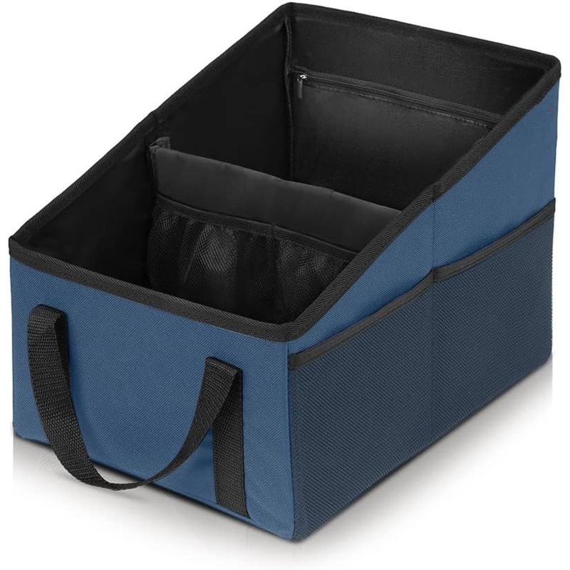 3-piece Blue Car Trunk Storage Box – Large Capacity Oxford Cloth Foldable Car Seat Organizer