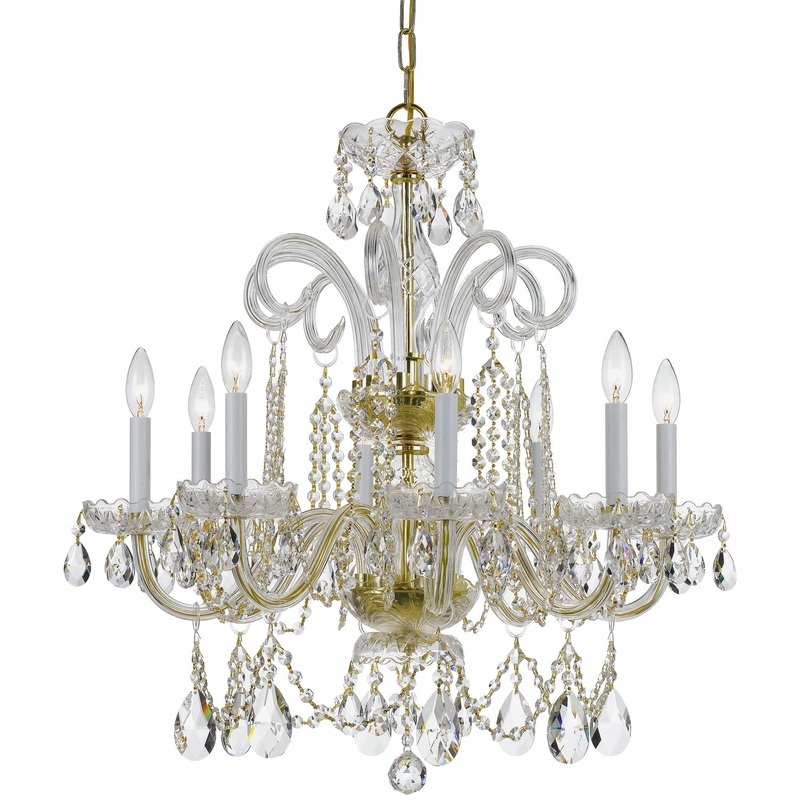 Crystorama 5008-PB-CL-SAQ Traditional Crystal Eight Light Chandelier Polished Brass