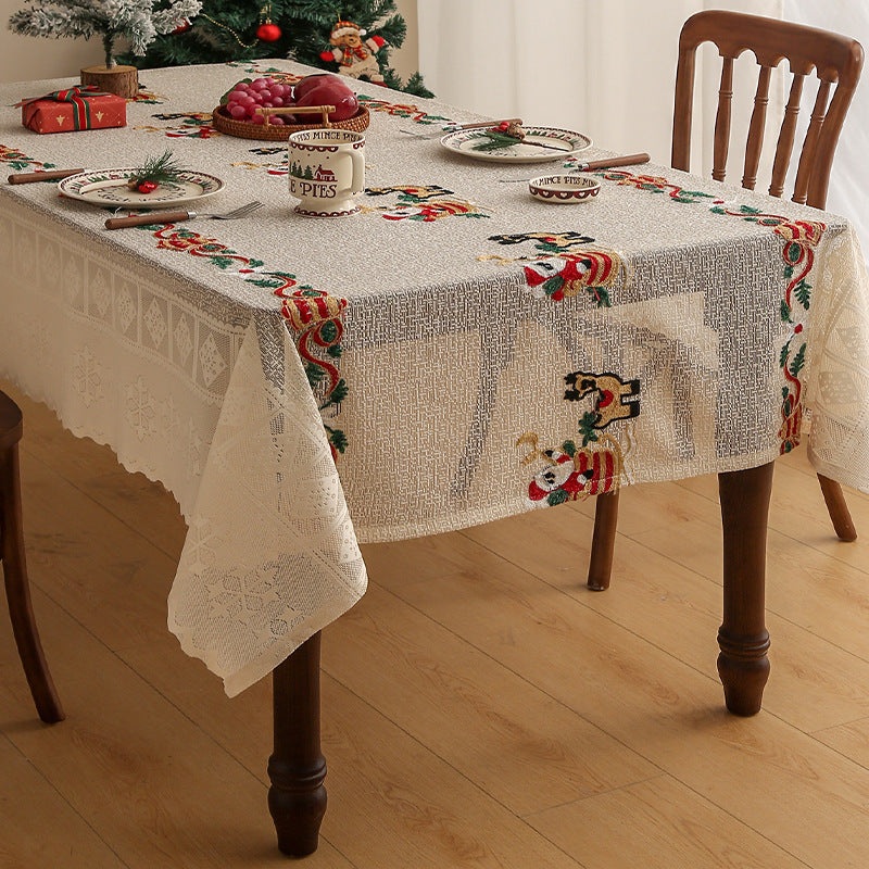 Embroidered Christmas Tablecloth – Embroidered Santa Claus, Reindeer (140*240cm)