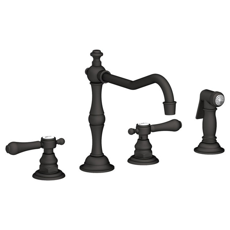 Kitchen Faucet Chesterfield 8 to 20 Inch Spread 2 Lever ADA Flat Black Pull Out Sidespray Spout Height 5-5/9 Inch Spout Reach 9-1/2 Inch 1.8 Gallons per Minute