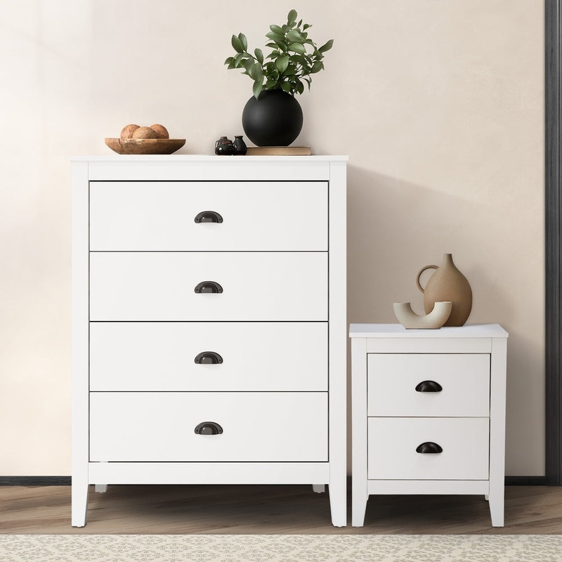 Oikiture 4 Chest of Drawers and Bedside Table Vintage Bedroom Set White