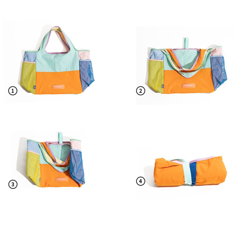 Orange Vibrant Colorblock Foldable Tote Bag Lightweight Reusable Shopping Shoulder Bag