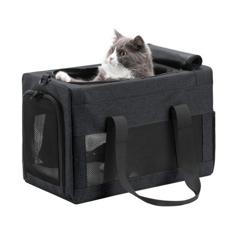 Sturdy & Breathable Pet Carrier for Small Cats & Dogs – Collapsible Travel Bag with Steel Frame, Safety Locks & Sunshade(black)
