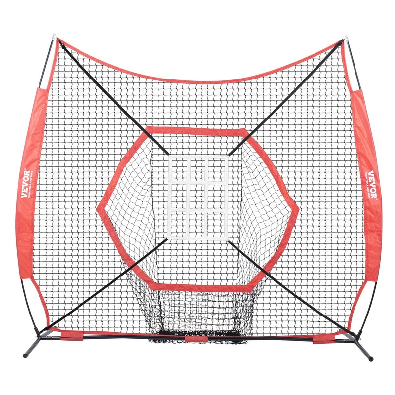 VEVOR 7×7 ft Baseball Softball Practice Net, Portable Baseball Training Net for Hitting Batting Catching Pitching, Backstop Baseball Equipment Training Aids with Bow Frame, Carry Bag, and Strike Zone