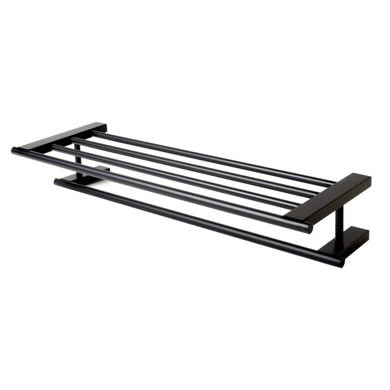 Black Matte 26″ Towel Bar & Shelf