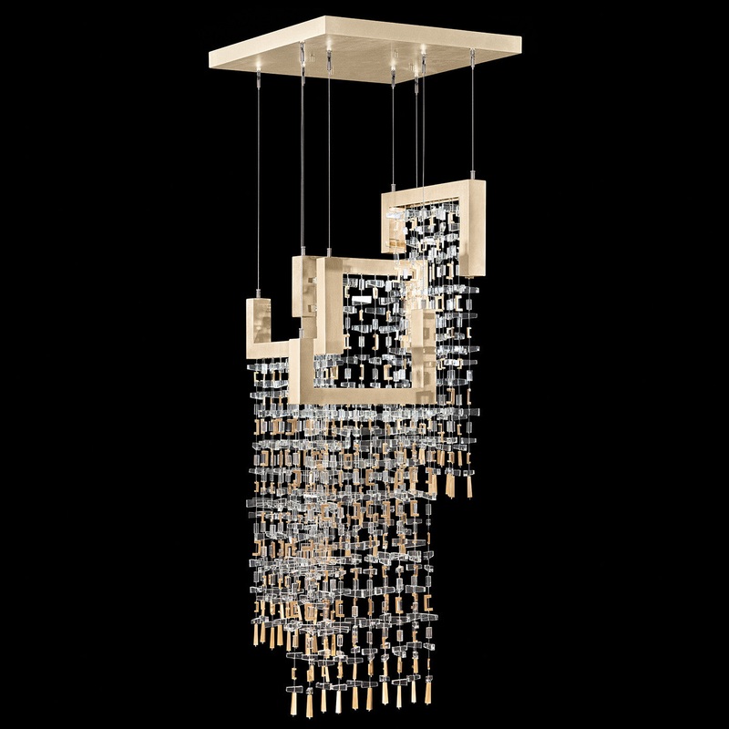 Capri 22″W Square Pendant Soft Gold Leaf