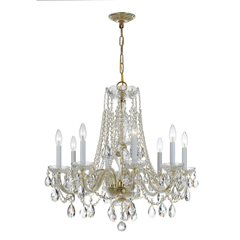 Crystorama 1138-PB-CL-SAQ Traditional Crystal Eight Light Chandelier Polished Brass