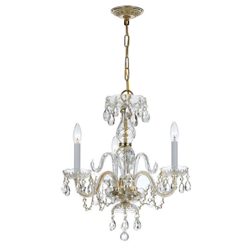 Crystorama 5044-PB-CL-SAQ Traditional Crystal Three Light Mini Chandelier Polished Brass