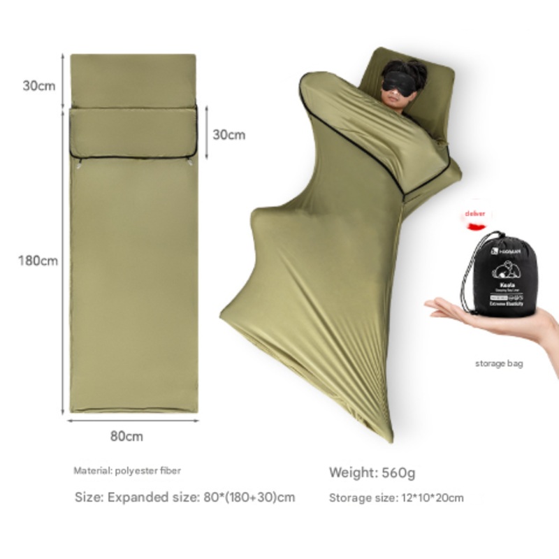 Green Ultra-Stretch Sleeping Bag Liner – Portable & Lightweight Envelope Sleep Sack for Camping & Travel