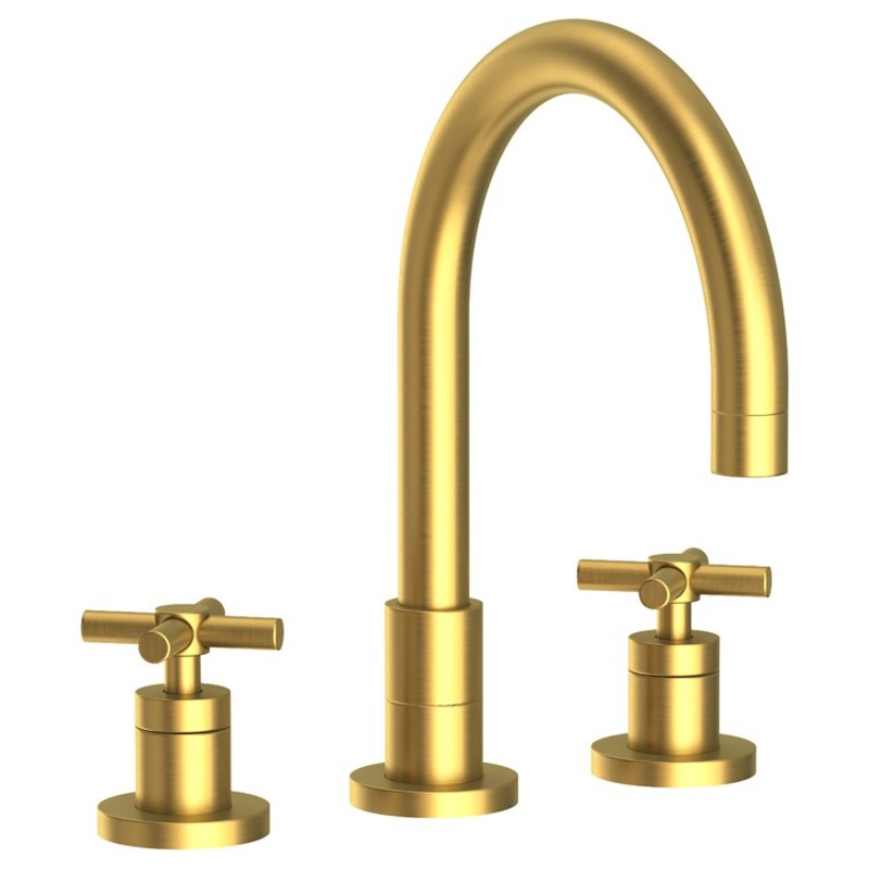 Kitchen Faucet East Linear 8 to 20 Inch Spread 2 Cross ADA Satin Brass PVD Spout Height 5-11/16 Inch Spout Reach 7-7/8 Inch 1.8 Gallons per Minute