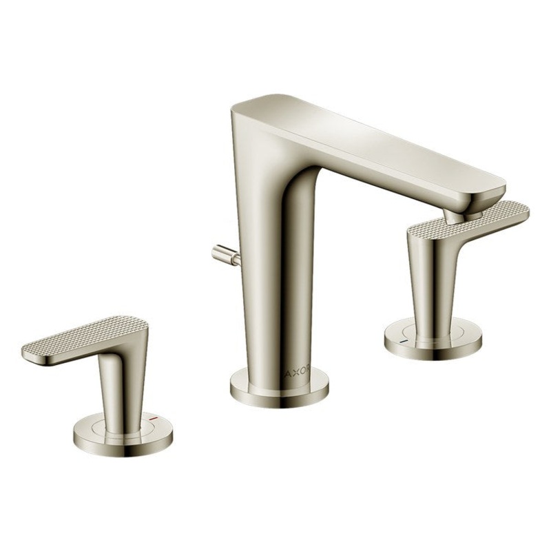 Lavatory Faucet Citterio C Widespread 8 Inch Spread 2 Lever Cubic Cut ADA WaterSense Polished Nickel 1.2 Gallons per Minute Deck Mount Pop-Up 3 Hole EcoRight AirPower Comfort Zone