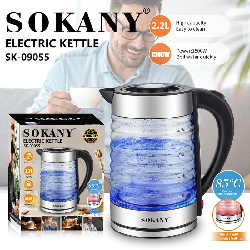 Sokany LED Electric Kettle  Stylish, Powerful & Safe