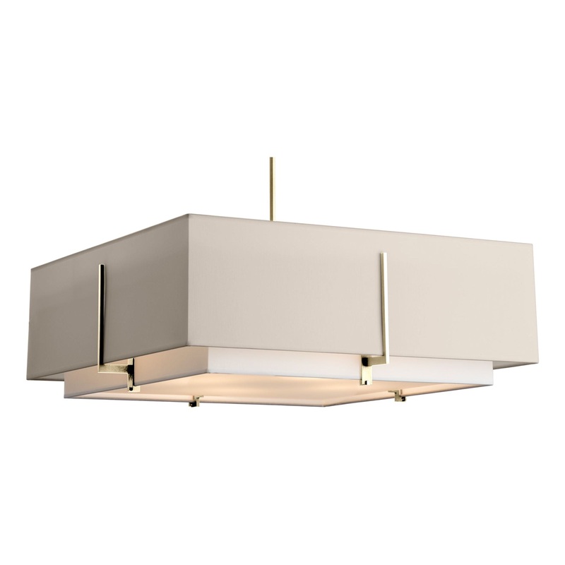 Exos Square Large Double Shade Pendant Modern Brass Natural Anna Inner Shade & Flax Outer Shade