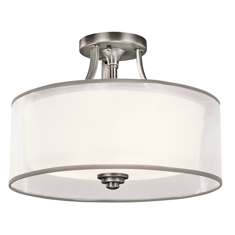 Kichler 42386AP Three Light Semi Flush Mount, Antique Pewter